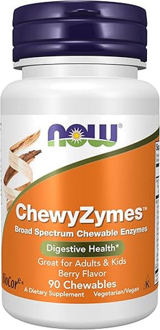 ChewyZymes: Enzimas Mastigáveis de Amplo Espectro, Sabor de Frutas Vermelhas, 90 Comprimidos - NOW Foods