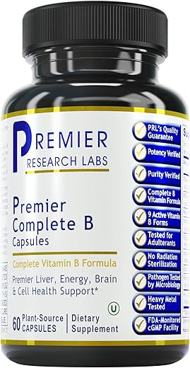 Complete B: Suplemento de Complexo de Vitamina B para Saúde Ótima | Vitamina B com Biotina | 9 Vitaminas B Ativas | para Fígado, Energia | Marca Premier Research Labs - Premier Research Labs