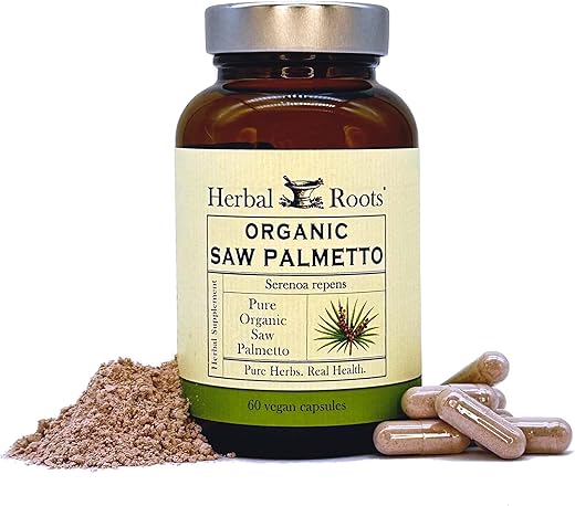 Cápsulas Orgânicas de Saw Palmetto Herbal Roots | 1.000mg por Porção | 60 Cápsulas Veganas Orgânicas