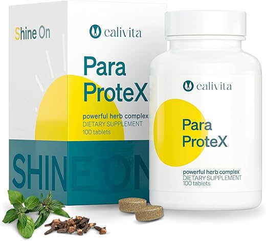 CaliVita - ParaProteX – Comprimidos Detox – Noz Preta Artemísia – Desparasitante Natural para Humanos – Limpeza de Candida – Óleo de Cravo – Suporte para Saúde Intestinal com 10 Ingredientes Ativos – 100g