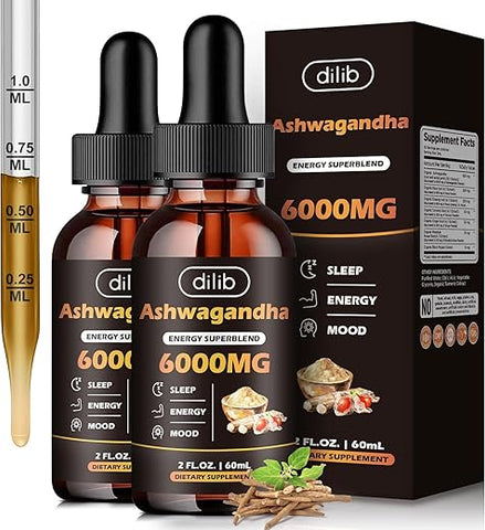 dilib - Gotas de Ashwagandha Líquida Orgânica para Homens e Mulheres: Sabor de Cúrcuma 7 em 1 – 120ml – Extrato de Ashwagandha – Energia, Estresse e Humor