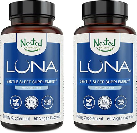 Luna Pack de Dois, Suplemento Noturno para Adultos, Cápsula Herbal para Dormir, Raiz de Valeriana com Camomila, Melissa, Sem Melatonina, Livre de OGM e Glúten - Nested Naturals