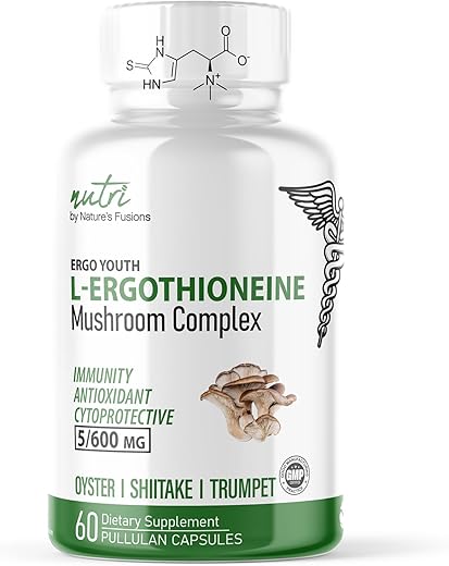Nature's Fusions - Nutri L Suplemento de Ergotioneína com Complexo de Cogumelos Orgânicos – 5mg L-Ergotioneína