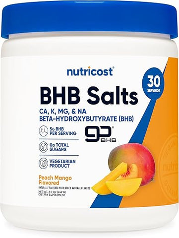 BHB Salts Drink Mix – 30 Porções, Sabor Pêssego Manga – 5g BHB por Porção – 0g Açúcares Totais – Produto Vegetariano - Nutricost