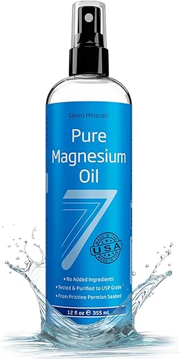 Spray de Óleo de Magnésio Puro – Grande 355 ml (Dura 9 Meses) – Spray de Magnésio Grau USP, Sem Minerais Traços Não Saudáveis – do Antigo Leito Marinho Permiano Subterrâneo - Seven Minerals