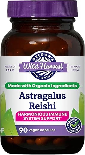 Oregon's Wild Harvest - Oregon’s Wild Harvest Astragalus Reishi Orgânico, 90 Cápsulas – Suplemento Herbal Orgânico de Alta Qualidade