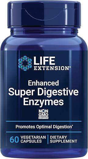 Suplemento de Suporte à Saúde Digestiva Life Extension Enhanced Super Digestive Enzymes – Fórmula Vegetariana – Não-OGM – 60 Cápsulas
