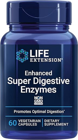 Suplemento de Suporte à Saúde Digestiva Life Extension Enhanced Super Digestive Enzymes – Fórmula Vegetariana – Não-OGM – 60 Cápsulas