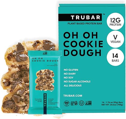 Barra de Proteína Vegana, Sabor Cookie Dough, Sem Glúten, Proteína à Base de Plantas, Sem Laticínios, Não Transgênico, Sem Soja, Sem Álcoois Açucarados, 12g de Proteína, 13g de Fibra, 23g de Carboidratos, Saudável e Delicioso - TRUBAR