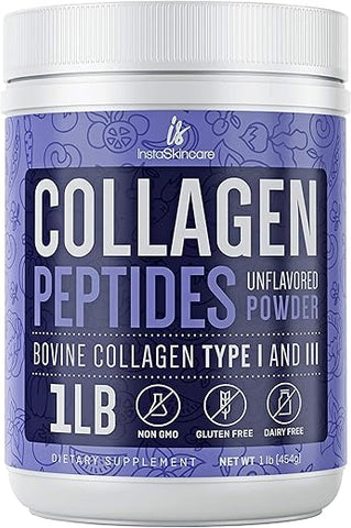 InstaSkincare - Pó de Peptídeos de Colágeno para Mulheres – Colágeno Hidrolisado em Pó Tipos I – III, Sem OGM, de Pasto, Sem Glúten, Kosher e Pareve, Sem Sabor, Fácil de Misturar, Cabelos Saudáveis