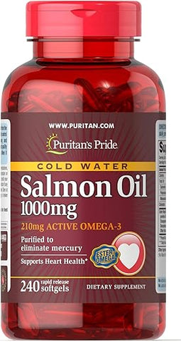 Puritan's Pride - Puritan’s Pride Óleo de Salmão Omega-3 (210 mg de Ômega-3 Ativo), 1.1000 mg, 240 Cápsulas