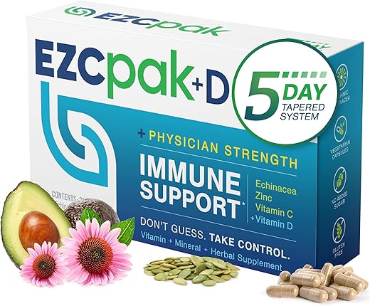 D – Reforço do Sistema Imunológico em 5 Dias – Suplemento de Suporte Imunológico com Vitamina C, Equinácea e Zinco - EZC Pak