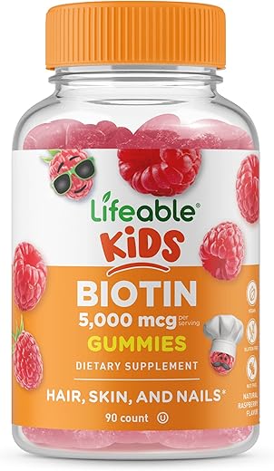 Gummies de Biotina para Crianças – 5.000mcg – Sabor Natural Delicioso – Vitaminas em Goma Vegetarianas Livres de OGM – Mastigáveis – para Cabelos Lindos - Lifeable
