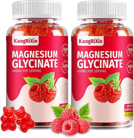 KangRiXin - Magnésio Glicinato Gummies – Suplemento de Magnésio e Potássio sem Açúcar para Adultos e Crianças, Gummies de Magnésio de Alta Absorção com Malato de Magnésio Livre de Gelatina – 120 Framboesas