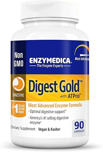 Digest Gold ATPro – Máxima Força, Ação Rápida, Auxilia na Digestão de Refeições Grandes, Previne Inchaço e Gases, 90 Cápsulas - Enzymedica