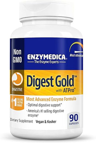 Digest Gold ATPro – Máxima Força, Ação Rápida, Auxilia na Digestão de Refeições Grandes, Previne Inchaço e Gases, 90 Cápsulas - Enzymedica