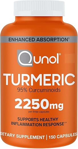 Cúrcuma Curcumina com Pimenta Preta, 2250mg Extrato de Cúrcuma com 95% Curcuminoides, Suplemento de Cúrcuma de Alta Potência, Absorção Aprimorada, Suporte para Articulações, 150g - Qunol