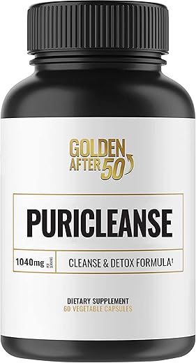 PuriCleanse – Suporte para Desintoxicação e Limpeza do Cólon – 60 Cápsulas, 1040mg – Limpeza Intestinal e Suplemento de Fibras com Extrato de Folha de Sene, Pó de Casca de Psyllium e - Golden After 50