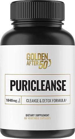 PuriCleanse – Suporte para Desintoxicação e Limpeza do Cólon – 60 Cápsulas, 1040mg – Limpeza Intestinal e Suplemento de Fibras com Extrato de Folha de Sene, Pó de Casca de Psyllium e - Golden After 50