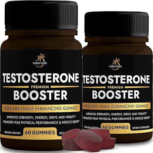 NATIVE OASIS - (2 Frascos) Gomas Estimulantes de Testosterona | Complexo 8-em-1 | Maca, Ashwagandha, L-Arginina, Tribulus