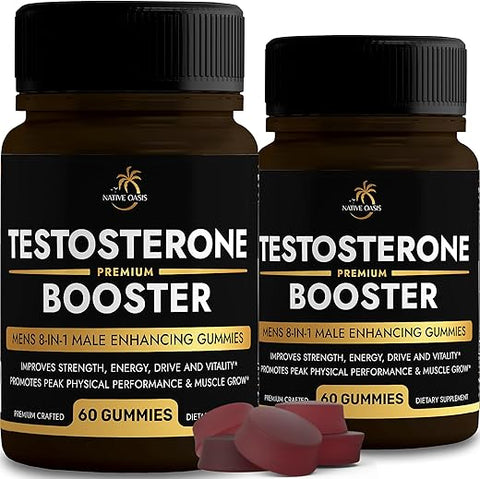 NATIVE OASIS - (2 Frascos) Gomas Estimulantes de Testosterona | Complexo 8-em-1 | Maca, Ashwagandha, L-Arginina, Tribulus