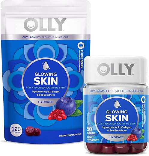Starter Pack Bundle: Gummy Colágeno para Pele Radiante, Hidratada e Jovem, Ácido Hialurônico, Espinheiro Marítimo, Suplemento Mastigável, Sabor de Frutas Vermelhas, 50 Unidades Frasco e 120 Unidades Pouch - OLLY