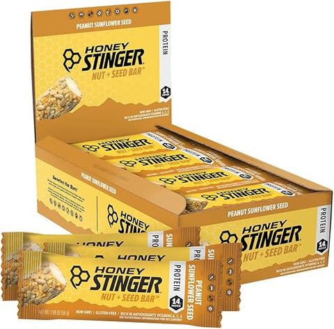 Barra de Sementes e Nozes Honey Stinger | Amendoim e Girassol | Alimento Rico em Proteínas para Exercícios, Resistência e Desempenho e Recuperação | Barra de Lanche Nutricional Esportivo para Casa