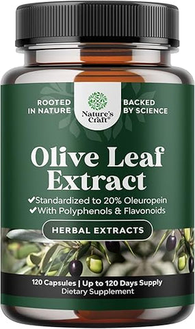 Natures Craft - Cápsulas de Extrato de Folha de Oliveira Potente – Suplemento Antioxidante de Alta Potência com Folha de Oliveira Pura com 20% de Oleuropeína – Suplemento Herbal para a Saúde do Coração – Vegano Não-OGM