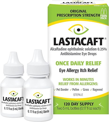 Lastacaft - LASTACAFT: Colírio Diário para Alívio da Coceira nos Olhos por Alergia, 120 Dias de Fornecimento, 5ml (Pack com 2)