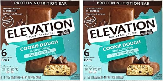 Elevation by Millville - Millville Elevation Barras de Proteína Snack Delicioso 40g 5g Proteína (Massa de Biscoito, 2 Pacotes (12 Barras))