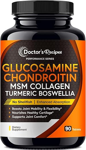 Doctor's Recipes - Receitas do Médico Glucosamina Condroitina MSM Cúrcuma Quercetina, Suplemento de Suporte Articular para Homens – 60 cápsulas