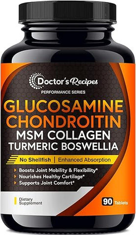 Doctor's Recipes - Receitas do Médico Glucosamina Condroitina MSM Cúrcuma Quercetina, Suplemento de Suporte Articular para Homens – 60 cápsulas
