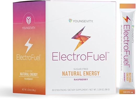 ElectroFuel Mix Natural Energy Drink – Pó de Eletrólitos de Framboesa – Energia e Hidratação – 30 Sticks - Youngevity