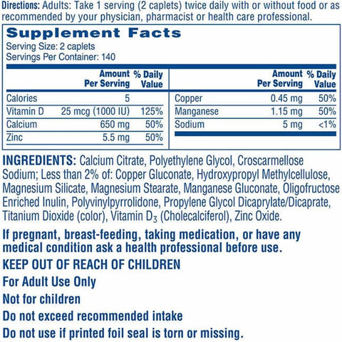 Maximum Plus – Cálcio Citrato 650 mg, Alta Absorção e Solubilidade com Vitamina D3 25 mcg (1000 UI), Suporte à Saúde Óssea, Suplemento de Cálcio para Maiores de 12 Anos, 280 Comprimidos - Generic