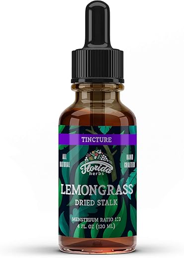 FLORIDA HERBS - Tintura de Capim-limão Orgânica, Extrato de Capim-limão (Cymbopogon Citratus) Herbal, Não-OGM em Glicerina Vegetal Orgânica Prensada a Frio, 700 mg, 120 ml