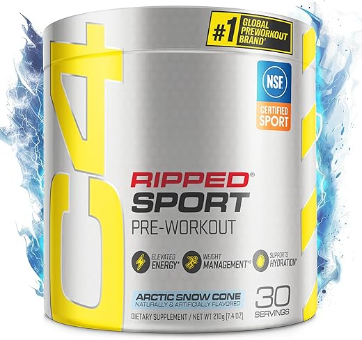 Cellucor - C4 Ripped Sport Pó Pré-Treino Arctic Snow Cone – Certificado NSF para Esportes Suplemento Energético Pré-Treino Sem Açúcar para Homens