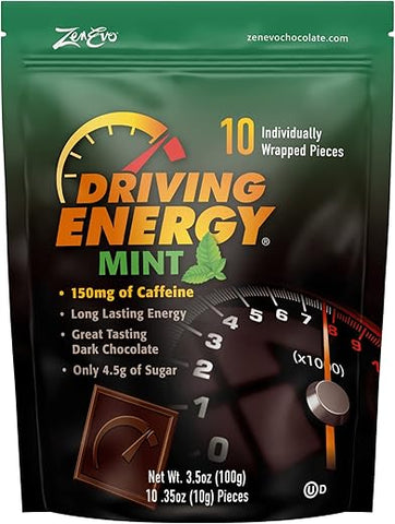 Chocolate Energético Escuro com Menta – Mordidas de Chocolate Cafeinado para te Manter Acordado – Chocolate com Estímulo de Energia para Trabalhar, Dirigir, Praticar Esportes e Trabalhar - ZenEvo