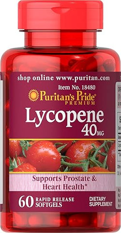 Puritan's Pride - Puritan’s Pride Lycopene 40 mg – Suporte para Saúde da Próstata e do Coração, Propriedades Antioxidantes, 60 Softgels de Liberação Rápida