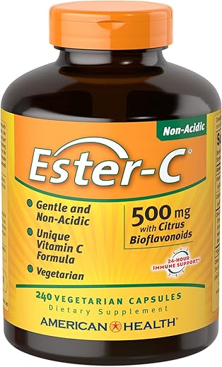 EsterC com Bioflavonoides Cápsulas Vegetarianas Suporte Imunológico 24 Horas Suave no Estômago Vitamina C Não Ácida Sem OGM Sem Glúten Vegano 500 mg 120 Porções, Citrus - American Health
