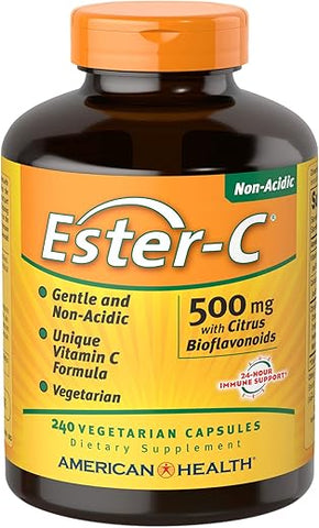EsterC com Bioflavonoides Cápsulas Vegetarianas Suporte Imunológico 24 Horas Suave no Estômago Vitamina C Não Ácida Sem OGM Sem Glúten Vegano 500 mg 120 Porções, Citrus - American Health