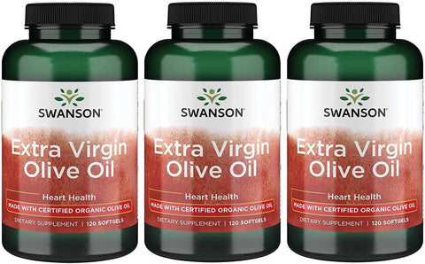 Azeite de Oliva Extra Virgem – Apoio Natural à Saúde Cardiovascular c/ Ácidos Graxos Essenciais – Feito c/ Frutas de Oliva Orgânicas Extraídas a Frio – (120 Softgels, 1g Cada) - Swanson
