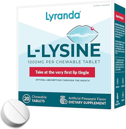 Lyranda - Tabletes mastigáveis de L-Lisina 1000 mg para tratar herpes labial – Absorção mais rápida e melhor higiene