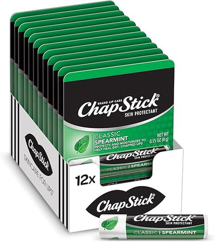 Classic Spearmint – Bálsamo Labial em Tubos, Cuidado Labial com Spearmint – 4,25g (Embalagem com 12 unidades) - ChapStick