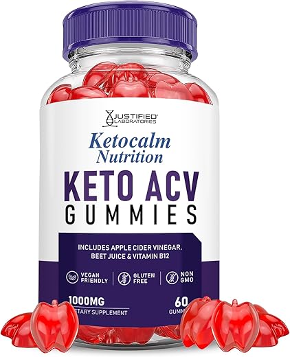 Justified Laboratories - Ketocalm Nutrition Gummies Keto ACV Avançado 1000MG Fórmula Avançada de Maçã Cidra Vinagre com Romã e Beterraba em Pó B12 Vegano Não GMO