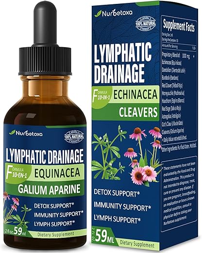 Nurbetoxa - Gotas de Drenagem Linfática Cleavers para Desintoxicação do Sistema Linfático, Fórmula de Suplemento de Suporte ao Linfedema com Equinácea, Unha de Gato, Extrato de Trevo Vermelho, Use com Linfa
