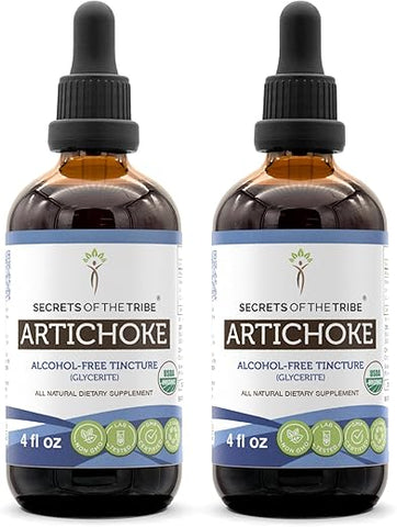 Secrets of the Tribe - Segredos da Tribo Alcachofra Orgânica USDA | Extrato Livre de Álcool, Gotas Herbais de Alta Potência | Feito com Folha Seca de Alcachofra (Cynara scolymus) Certificada 100% Orgânica 2×120 ml