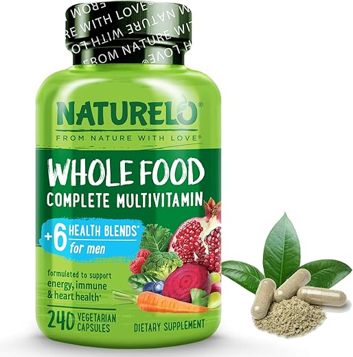 Multivitamínicos Masculinos – Multivitamínico de Alimentos Integrais para Homens com Vitaminas, Minerais – 240 Cápsulas Vegetarianas para Energia, Cérebro, Coração, Saúde Ocular - NATURELO