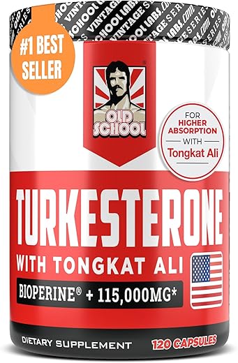 Old School Labs - Turkesterone 15,000mg [Potência Máxima] BioPerine® para Alta Absorção com Tongkat Ali – Aumente o Crescimento Muscular Magro