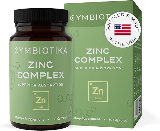 Zinc Complex – Suplemento de Zinco de Alta Absorção com Cobre – Picolinato de Zinco, Monometionina de Zinco – 60 cápsulas - CYMBIOTIKA