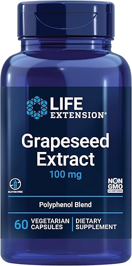 Extrato de Semente de Uva 100 mg – Extratos de Plantas Antioxidantes com Vitamina C, Cálcio, Extrato de Semente de Uva, Trans-Resveratrol – Mistura de Polifenóis – Sem Glúten, Não-OGM – 100% Natural - Life Extension